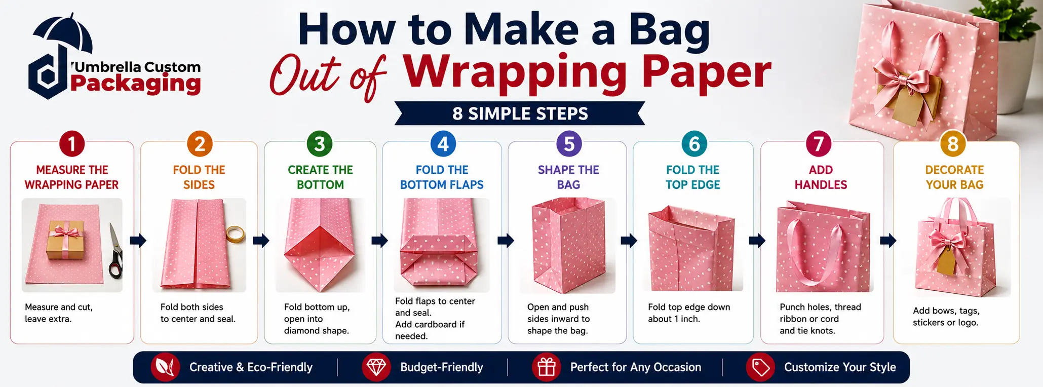 Step by step guide to make a bag out of wrapping paper